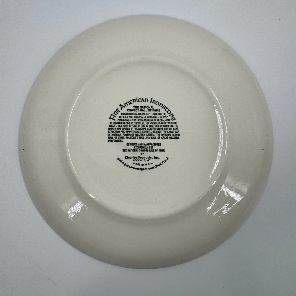 Vintage National Cowboy Hall of Fame Ironstone Plate Oklahoma City Route 66‎ 9in